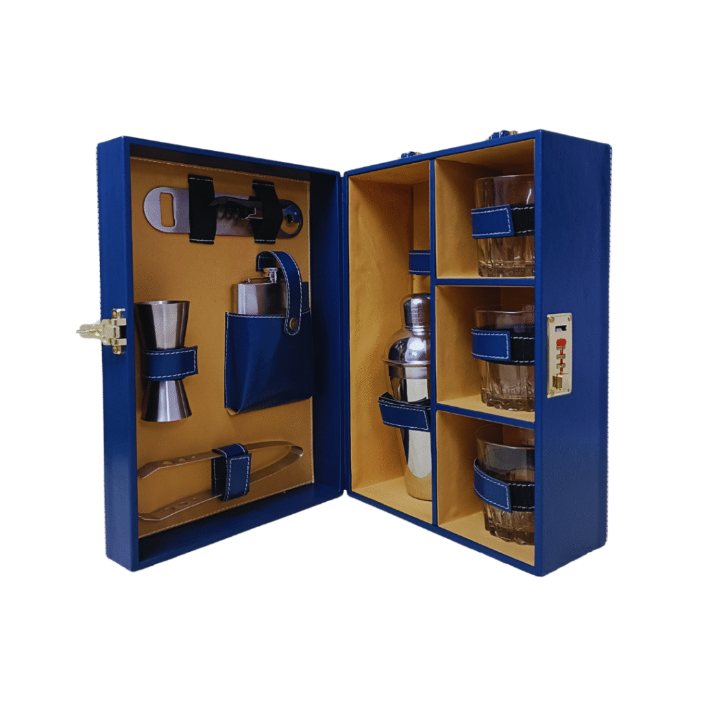 Wine Box Manufacturer 101 Navy Blue 3 Glass Wine Box 7