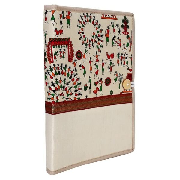 AJ708 Warli Printed Jute File Folder – A4 Size Document Holder for Conferences & Certificates - Image 2