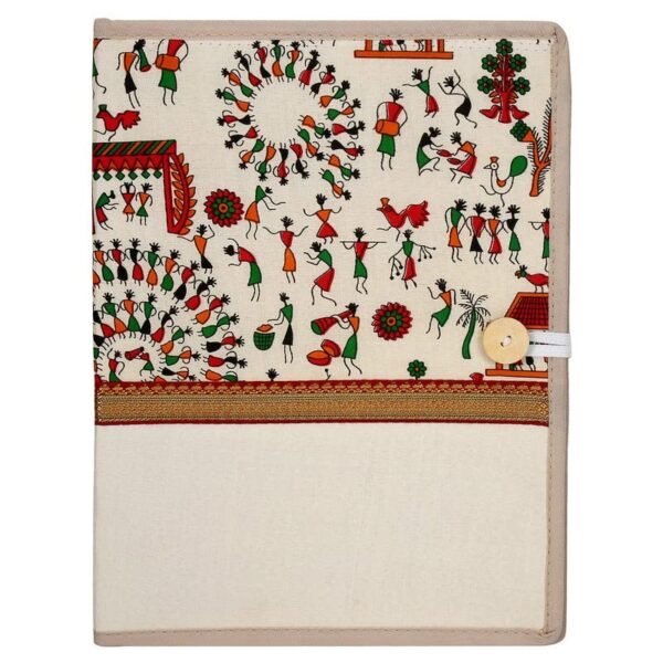 AJ708 Warli Printed Jute File Folder – A4 Size Document Holder for Conferences & Certificates