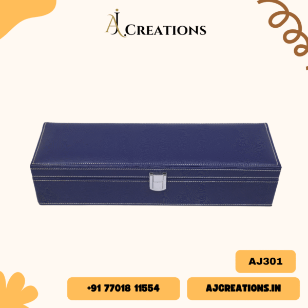 AJ301 Blue Check Watch Box – 6 Slot Premium Organizer for Men & Women | Leatherette Finish - Image 2